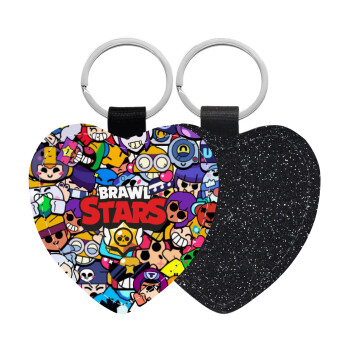 Brawl Stars characters, Μπρελόκ PU δερμάτινο glitter καρδιά ΜΑΥΡΟ