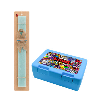 Brawl Stars characters, Easter Set, children's snack container BLUE & Easter aromatic flat candle (30cm) (TURQUOISE)