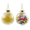 Transparent Christmas tree ball ornament with gold filling 8cm