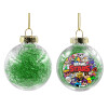 Transparent Christmas tree ball ornament with green filling 8cm