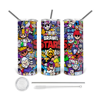 Brawl Stars characters, Tumbler stainless steel 600ml, with metal straw & cleaning brush