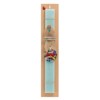 Brawl Stars characters, Easter Set, wooden keychain & aromatic flat Easter candle (30cm) (TURQUOISE)