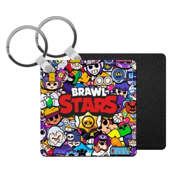 Brawl Stars characters, Μπρελόκ Δερματίνη, τετράγωνο ΜΑΥΡΟ (5x5cm)