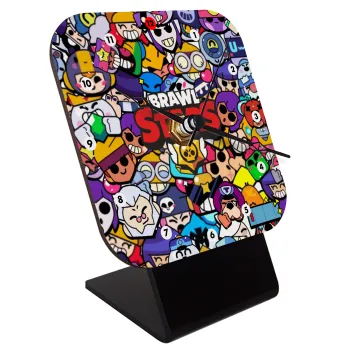 Brawl Stars characters, Quartz Wooden table clock with hands (10cm)