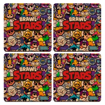 Brawl Stars characters, ΣΕΤ x4 Σουβέρ ξύλινα τετράγωνα plywood (9cm)