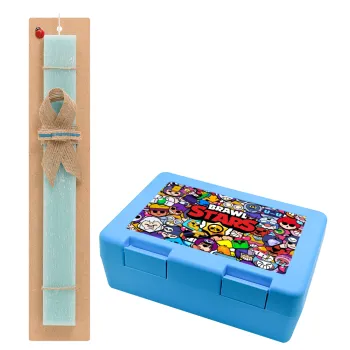 Brawl Stars characters, Easter Set, children's snack container BLUE & Easter aromatic flat candle (30cm) (TURQUOISE)