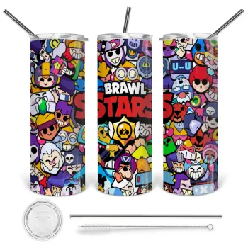 Brawl Stars characters, Tumbler stainless steel 600ml, with metal straw & cleaning brush