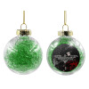 Transparent Christmas tree ball ornament with green filling 8cm