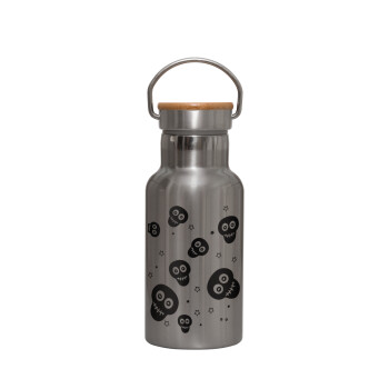 Skull avatar, Stainless steel metallic thermos flask, silver with a bamboo lid, double-walled, 350ml.
