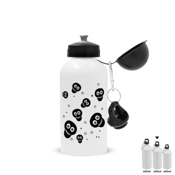 Skull avatar, Metal water bottle, White, aluminum 500ml