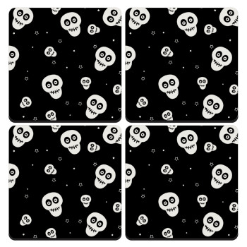 Skull avatar, ΣΕΤ 4 Σουβέρ ξύλινα τετράγωνα (9cm)