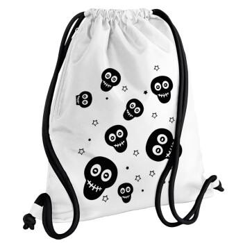 Skull avatar, Backpack pouch GYMBAG white, with pocket (40x48cm) & thick cords