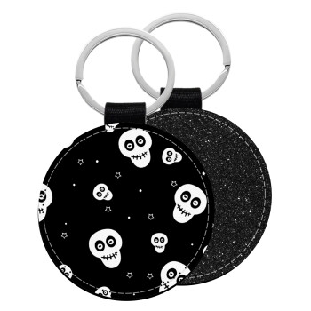Skull avatar, Μπρελόκ Δερματίνη, στρογγυλό ΜΑΥΡΟ (5cm)