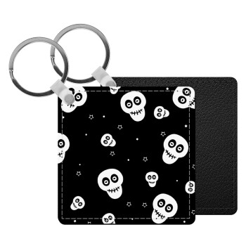 Skull avatar, Μπρελόκ Δερματίνη, τετράγωνο ΜΑΥΡΟ (5x5cm)