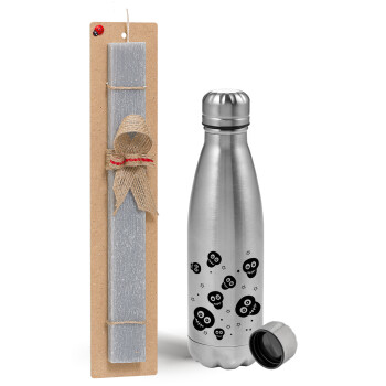 Skull avatar, Easter Set, metallic Inox water bottle (750ml) & aromatic flat Easter candle (30cm) (GRAY)
