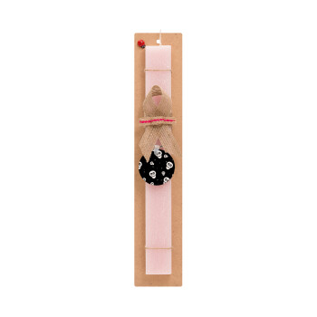 Skull avatar, Easter Set, wooden keychain & scented flat Easter candle (30cm) (PINK)