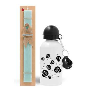 Skull avatar, Easter Set, metallic aluminum water bottle (500ml) & scented flat candle (30cm) (TURQUOISE)