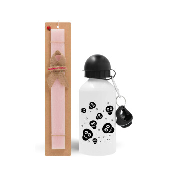 Skull avatar, Easter Set, metallic aluminum bottle (500ml) & aromatic flat Easter candle (30cm) (PINK)