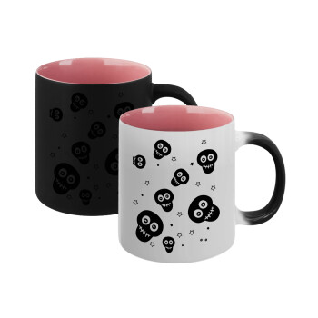 Skull avatar, Κούπα Μαγική εσωτερικό ΡΟΖ, κεραμική 330ml που αλλάζει χρώμα με το ζεστό ρόφημα