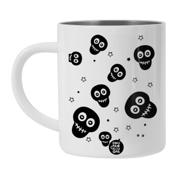 Skull avatar, Λευκή Ανοξείδωτη Μεταλλική Κούπα 450ml - Διπλού Τοιχώματος 