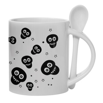 Skull avatar, Ceramic coffee mug with Spoon, 330ml (1pcs)