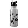 Water bottle Silver with straw, stainless steel 600ml