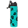 Metallic water bottle with safety lid, 850ml aluminum