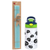 Easter Set, Children's thermal stainless steel bottle with safety straw, green/blue (350ml) & aromatic flat Easter candle (30cm) (TURQUOISE)