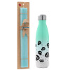 Easter Set, Metallic green/white thermos (Stainless steel), double-walled, 500ml & scented flat Easter candle (30cm) (TURQUOISE)