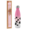 Easter Set, Metallic pink/white (Stainless steel) thermos, double-walled, 500ml & aromatic flat Easter candle (30cm) (PINK)