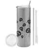 Tumbler stainless steel Silver 600ml, with metal straw & cleaning brush