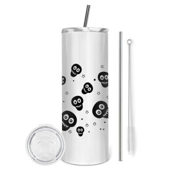 Skull avatar, Eco friendly stainless steel tumbler 600ml, with metal straw & cleaning brush