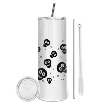 Skull avatar, Tumbler stainless steel 600ml, with metal straw & cleaning brush