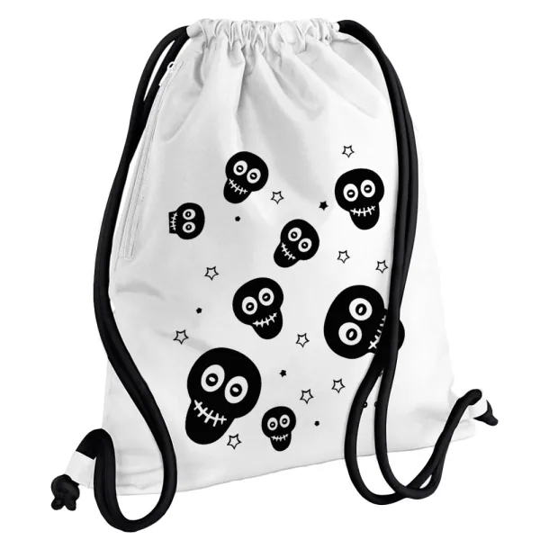 Skull avatar — Τσάντα πλάτης πουγκί GYMBAG λευκή, με τσέπη (40x48cm) & χονδρά κορδόνια
