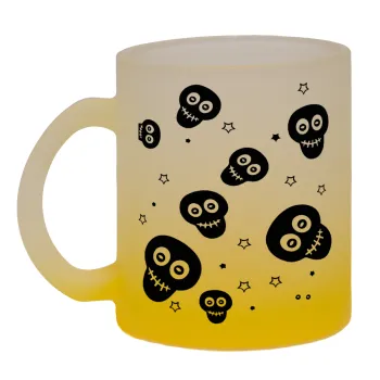 Skull avatar, Κούπα γυάλινη δίχρωμη με βάση το κίτρινο ματ, 330ml