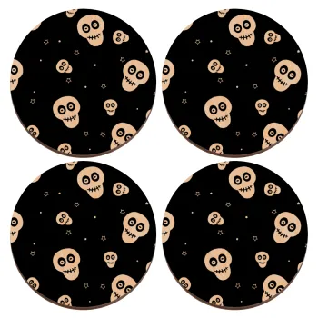 Skull avatar, ΣΕΤ x4 Σουβέρ ξύλινα στρογγυλά plywood (9cm)