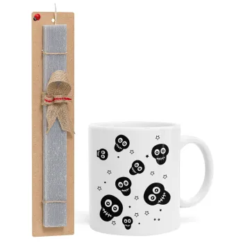 Skull avatar, Easter Set, Ceramic Cup (330ml) & Easter aromatic flat candle (30cm) (GRAY)