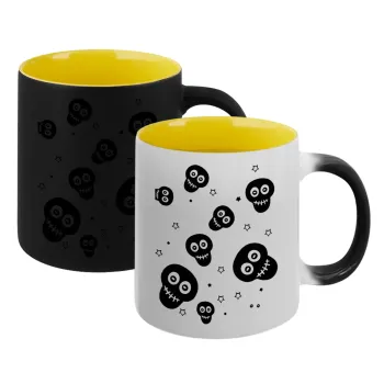 Skull avatar, Κούπα Μαγική εσωτερικό κίτρινη, κεραμική 330ml που αλλάζει χρώμα με το ζεστό ρόφημα