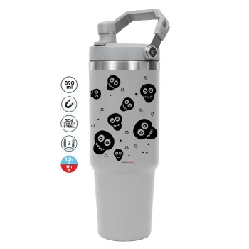 Skull avatar, ΓΚΡΙ χρώματος Θερμός Ανοξείδωτο 890ml (30oz) με χερούλι