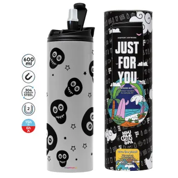 Skull avatar, Tumbler ποτήρι θερμό ΓΚΡΙ από ανοξείδωτο ατσάλι 600ml