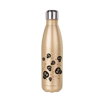 Skull avatar, Glitter gold stainless steel thermos bottle, double-walled, 500ml