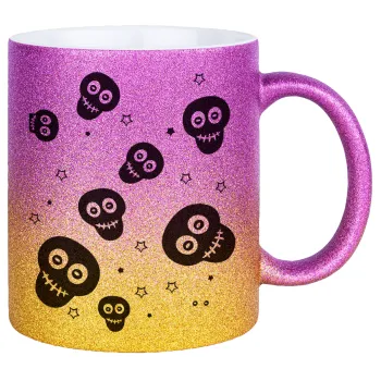 Skull avatar, Κούπα Χρυσή/Ροζ Glitter, κεραμική, 330ml