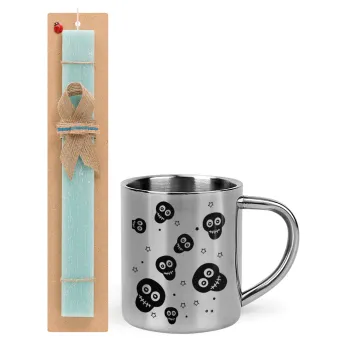 Skull avatar, Easter Set, metallic thermal cup (300ml) & aromatic flat Easter candle (30cm) (TURQUOISE)