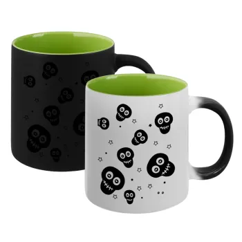 Skull avatar, Κούπα Μαγική εσωτερικό πράσινο, κεραμική 330ml που αλλάζει χρώμα με το ζεστό ρόφημα
