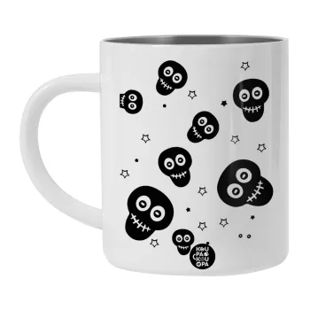 Skull avatar, Λευκή Ανοξείδωτη Μεταλλική Κούπα 450ml - Διπλού Τοιχώματος 