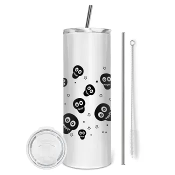 Skull avatar, Tumbler ποτήρι θερμό από ανοξείδωτο ατσάλι 600ml, με μεταλλικό καλαμάκι & βούρτσα καθαρισμού