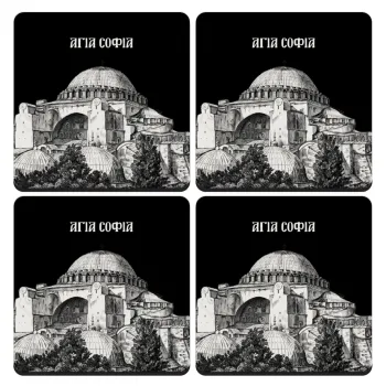 Αγία Σοφιά, ΣΕΤ 4 Σουβέρ ξύλινα τετράγωνα (9cm)