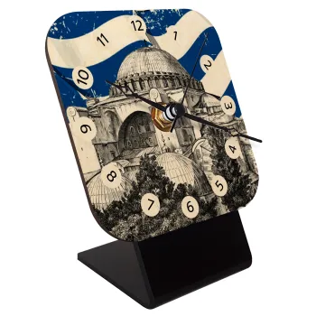 Αγία Σοφιά Ελληνική σημαία, Επιτραπέζιο ρολόι σε φυσικό ξύλο (10cm)