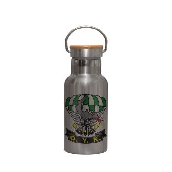 Underwater Demolition Team, Stainless steel metallic thermos flask, silver with a bamboo lid, double-walled, 350ml.