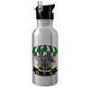 Water bottle Silver with straw, stainless steel 600ml
